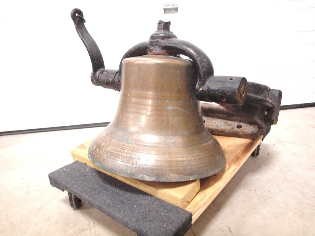 Brass steam locomotive train engine bell, 17"d, with (1 of 3)