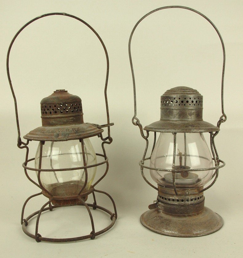 2 railroad lanterns one embossed LE&W RR Co (no burner) (1 of 1)
