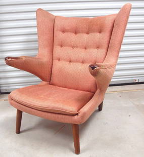 Hans Wegner "Papa Bear" midcentury modern chair, round: Hans Wegner "Papa Bear" midcentury modern chair, round danish control tag on chair, by A.P. Stolen, normal wear