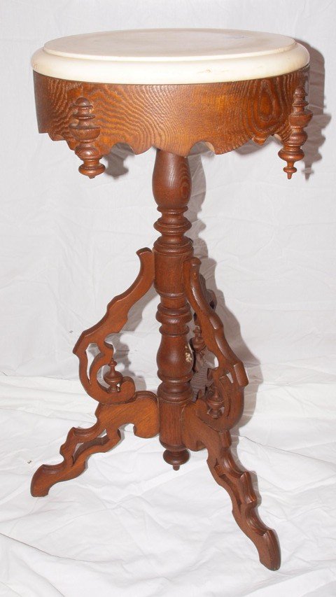 Walnut Victorian marble top candle stand 14"d (1 of 1)