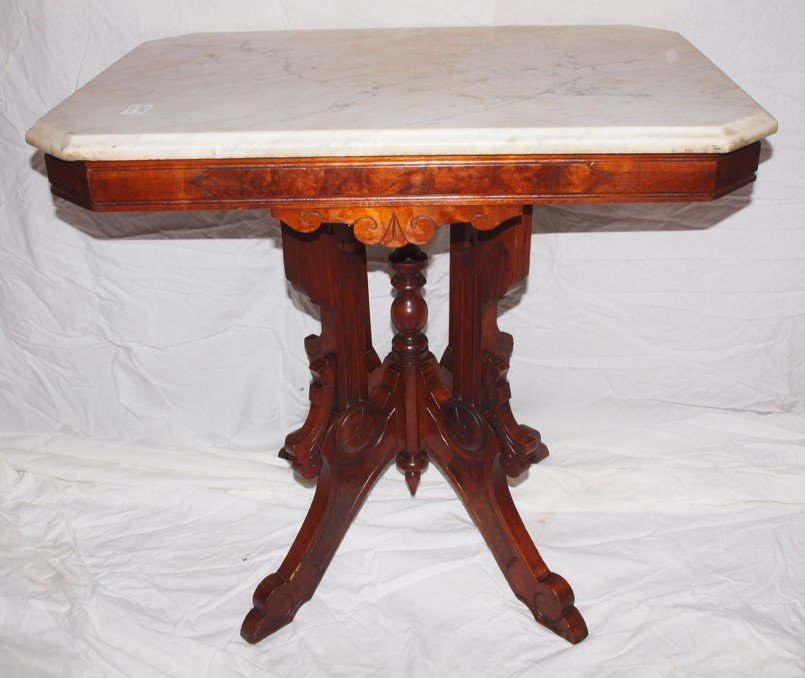 Walnut Victorian marble top parlor table (1 of 1)