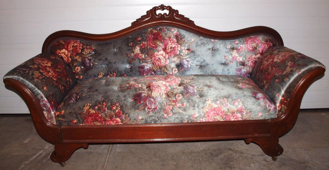 Walnut Victorian settee and ottoman (1 of 2)