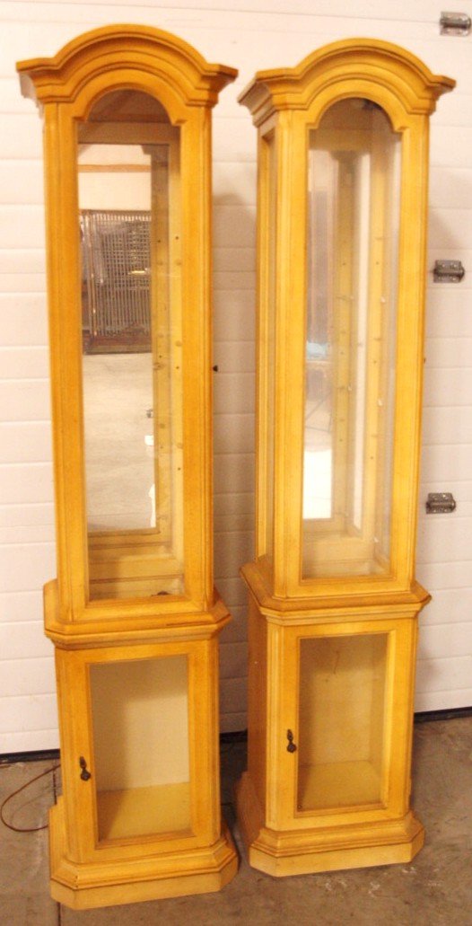 Pair of glass curio cabinets with glass shelves, 65"h, (1 of 1)
