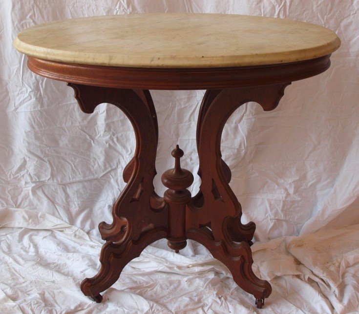 Walnut Victorian oval marble top parlor table (1 of 1)
