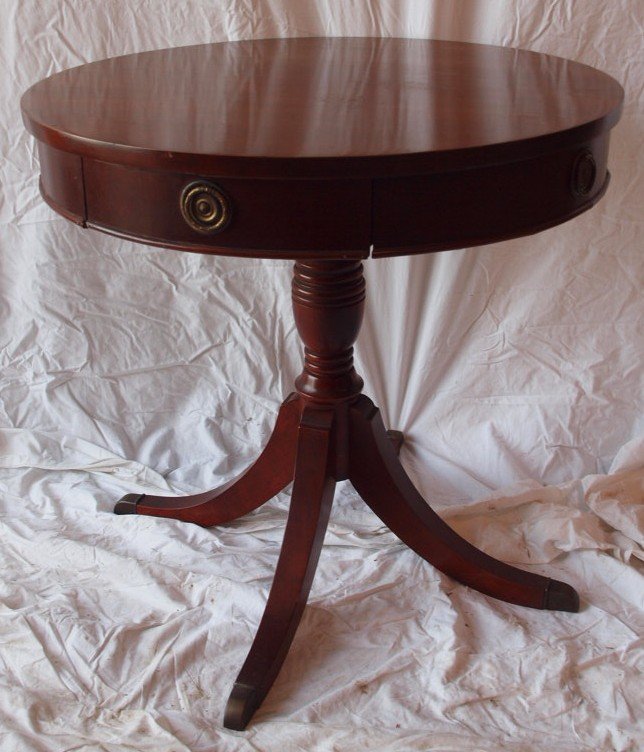 Duncan Phyfe drum top lamp table with drawer (1 of 1)