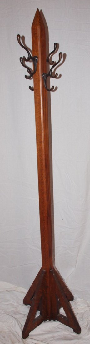 Oak Mission style post hall tree, original finish (1 of 1)