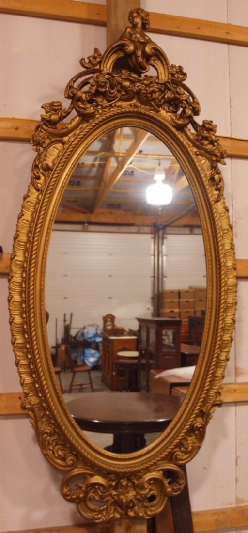 Large gilted wall mirror with lady on top 87"x39" some (1 of 2)