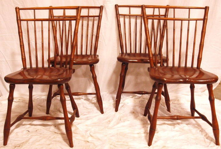 Set Of 4 Maple Windsor Style Birdcage Dining Chairs