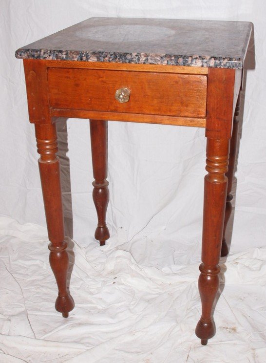 Cherry single drawer bedside table with marble top (1 of 1)