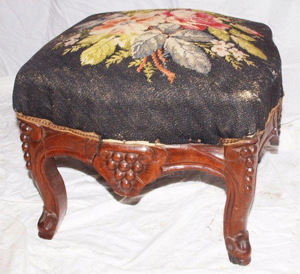 Victorian footstool with needlepoint top (1 of 1)