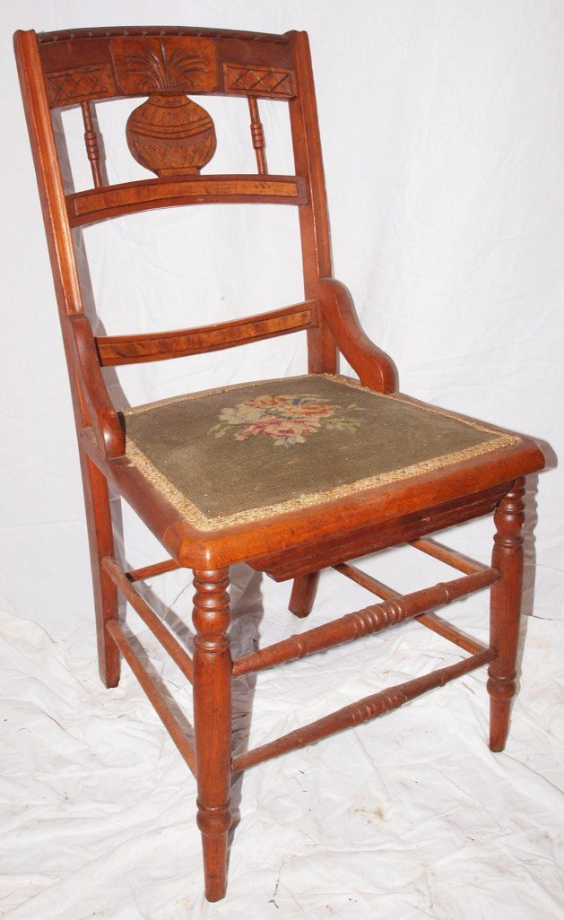 Side chair with needlepoint seat: Side chair with needlepoint seat