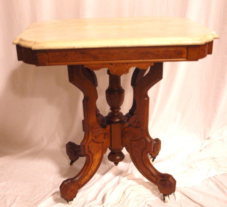 Walnut marble top victorian parlor table (1 of 1)