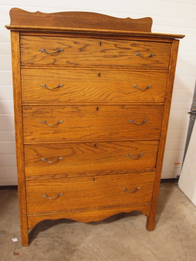 Oak 5 drawer highboy, 50"h: Oak 5 drawer highboy, 50"h