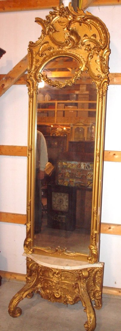 Elegant gilted pier mirror with marble shelf, 93"h (1 of 3)