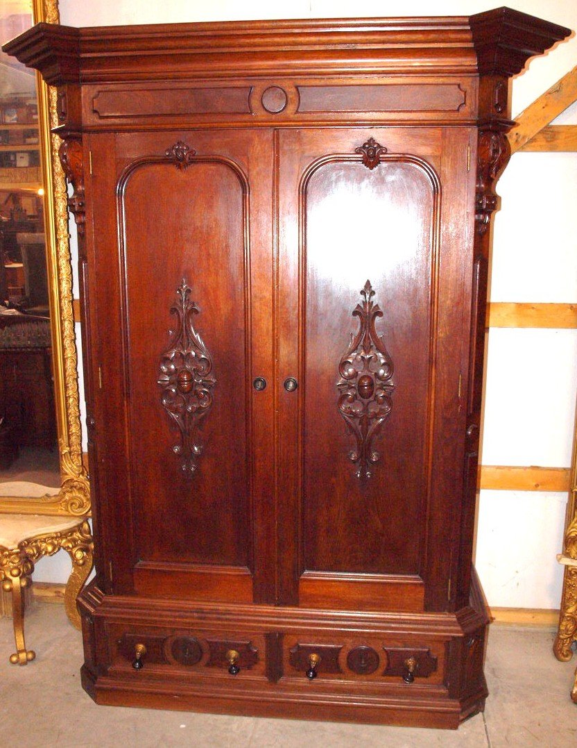 Walnut Victorian double door wardrobe with 2 drawers on (1 of 1)