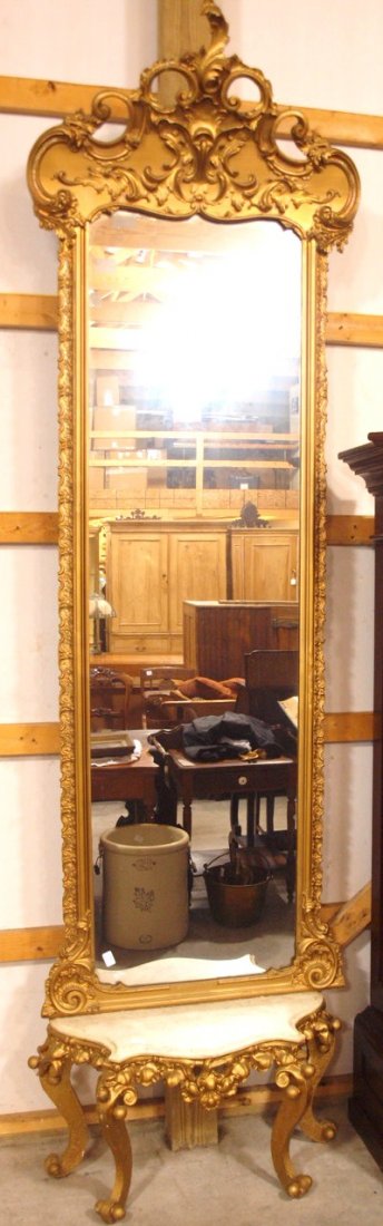 Elegant gilted pier mirror with marble shelf, 125"h, (1 of 4)