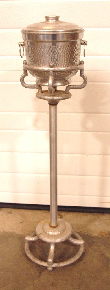 Hammered aluminum wine cooler on stand: Hammered aluminum wine cooler on stand