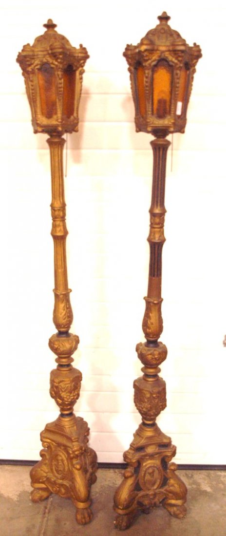 Pair of gilted parlor floor lamps with winged cherubs (1 of 4)