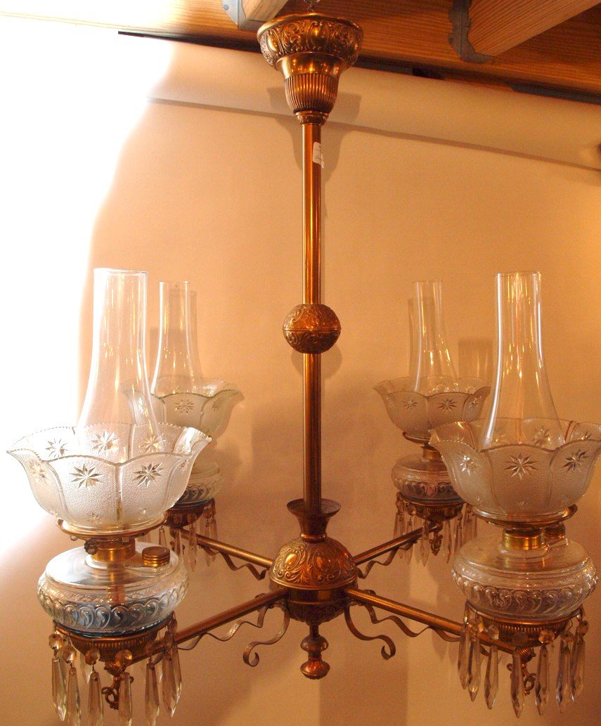 Brass 4 light oil hanging lamp fixture (1 of 1)