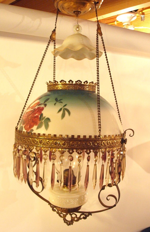 Brass pull down kitchen lamp with painted milk glass (1 of 1)