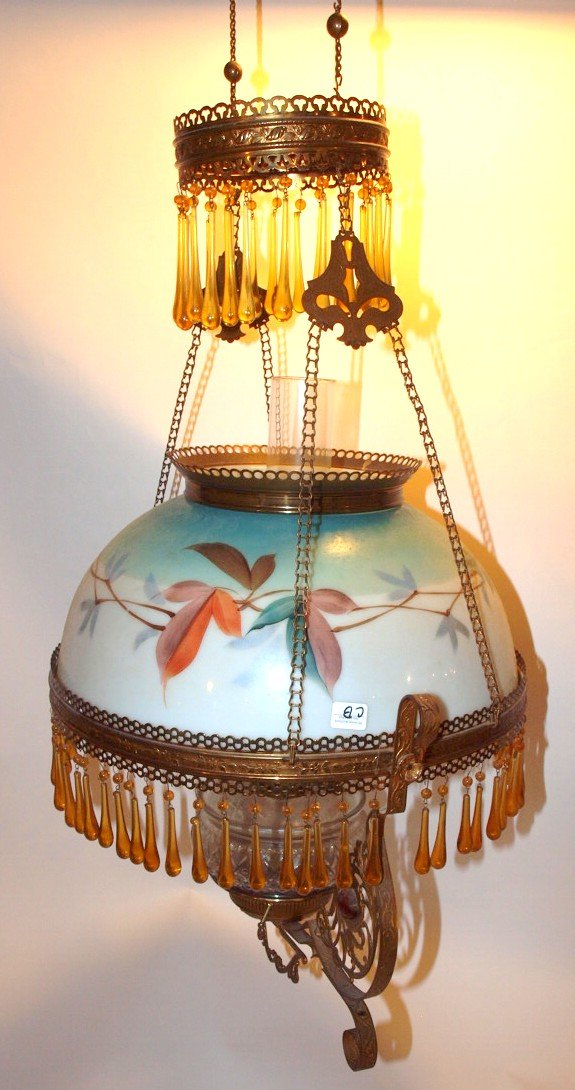 Brass kitchen pull down lamp with milk glass painted (1 of 1)