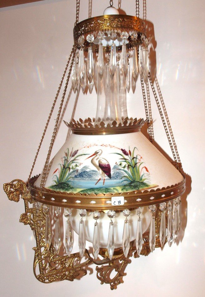 Brass kitchen pull down lamp with milk glass painted (1 of 1)