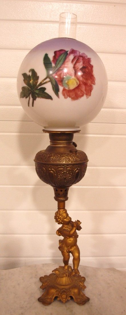 Banquet lamp with cherub base and bell shade, 32" (1 of 1)