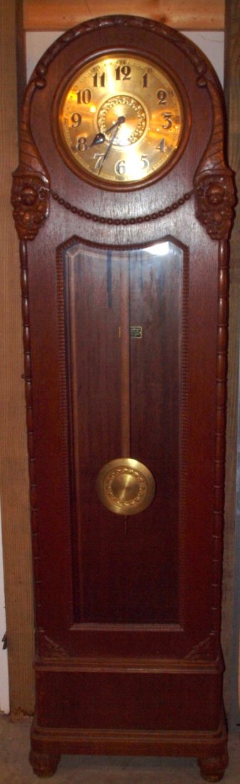 German oak grandfather clock, 79 1/2" h, 21" w (1 of 2)