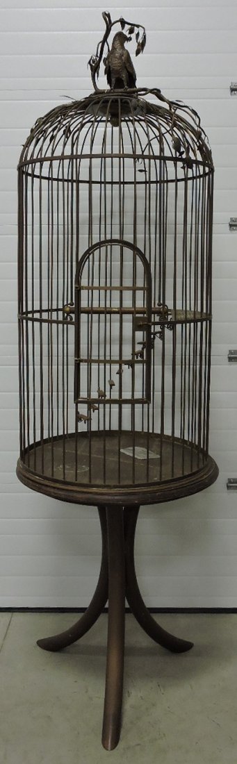 Monumental solid brass bird cage on solid brass stand, (1 of 8)