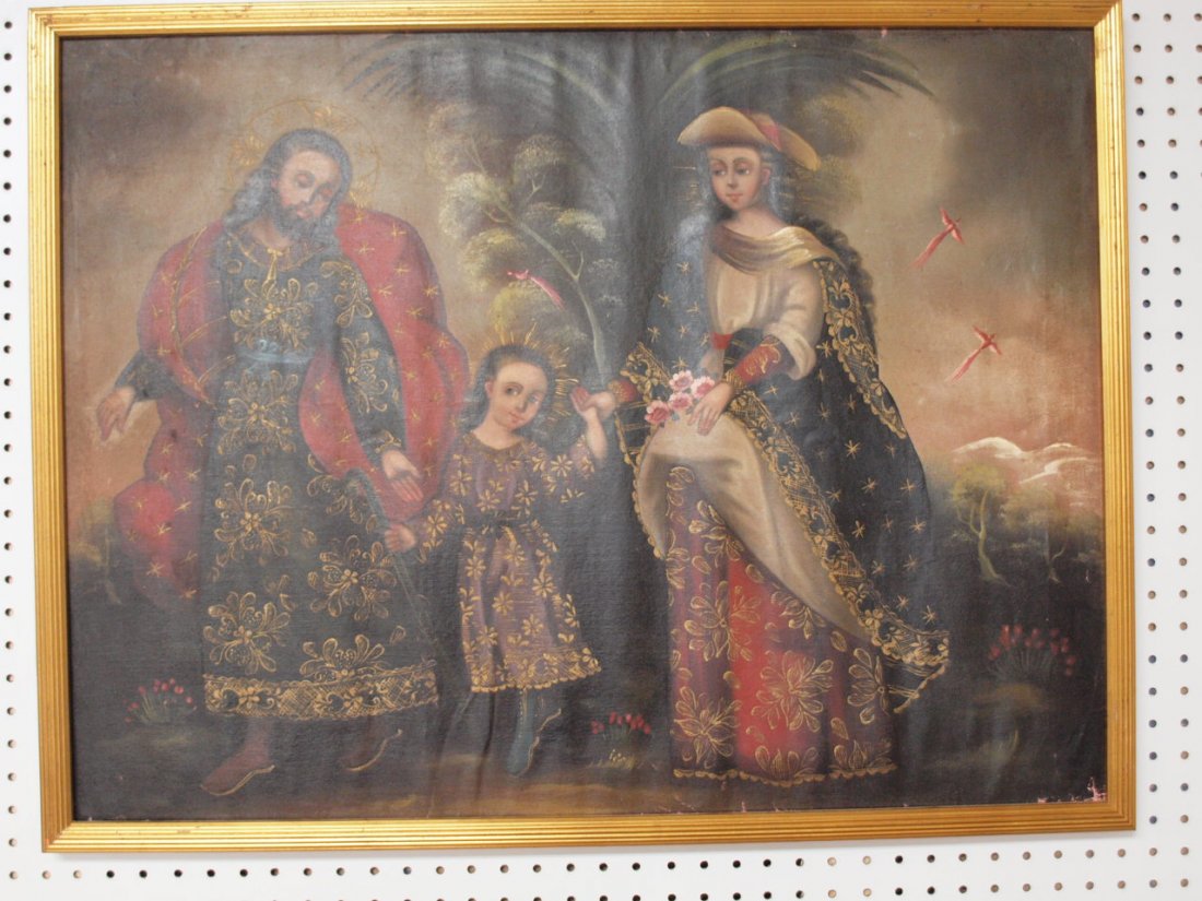 Early o/c of religious figures in garden, unsigned 31" (1 of 1)