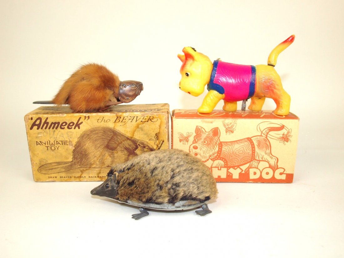 Lot of 3 wind up animal toys:  Itchy Dog with original (1 of 1)