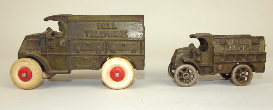 Cast iron Bell Telephone lot of 2 trucks, 5 1/2" & 4" (1 of 1)