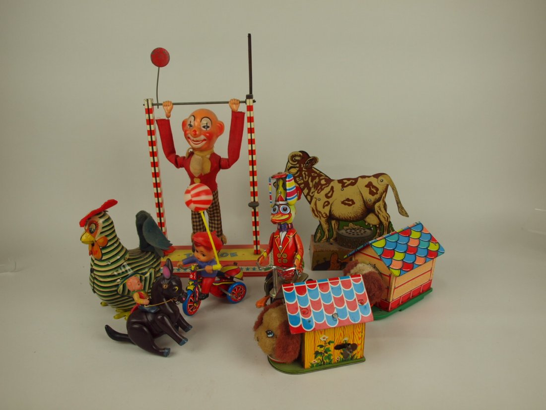 Lot of 8 assorted toys, tin lithograph & celluloid (1 of 1)