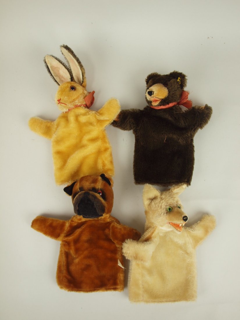 Lot of 4 Steiff & Steiff style hand puppets: rabbit, (1 of 1)