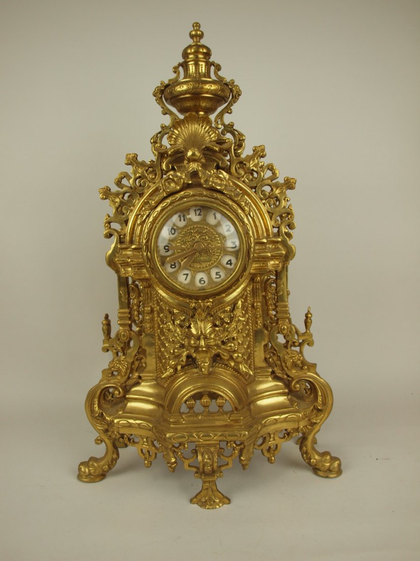 Large brass mantle clock, replaced works, 24" (1 of 1)