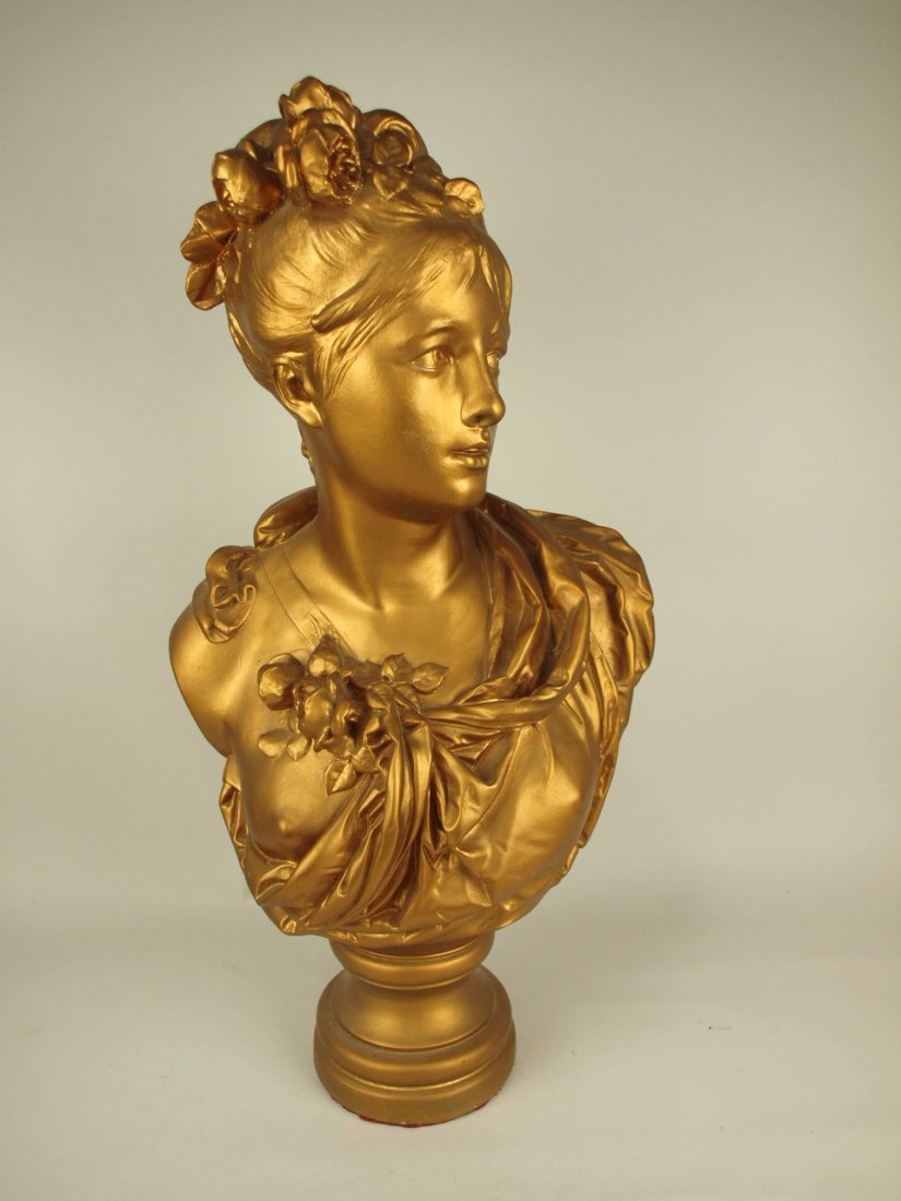 A. Carrier Belleuse gilted plaster bust of a lady 29": A. Carrier Belleuse gilted plaster bust of a lady 29"