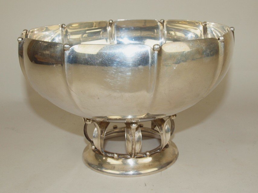 Solid sterling silver bowl on base 8 1/4"d, 5 1/2" h, (1 of 2)