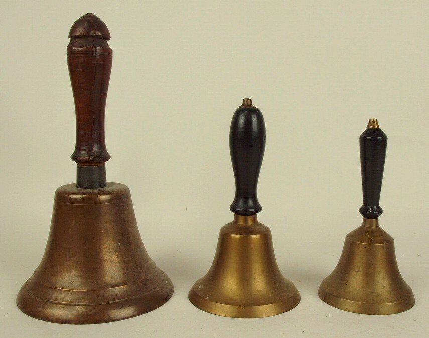 Set of 3 graduated brass hand school bells (1 of 1)