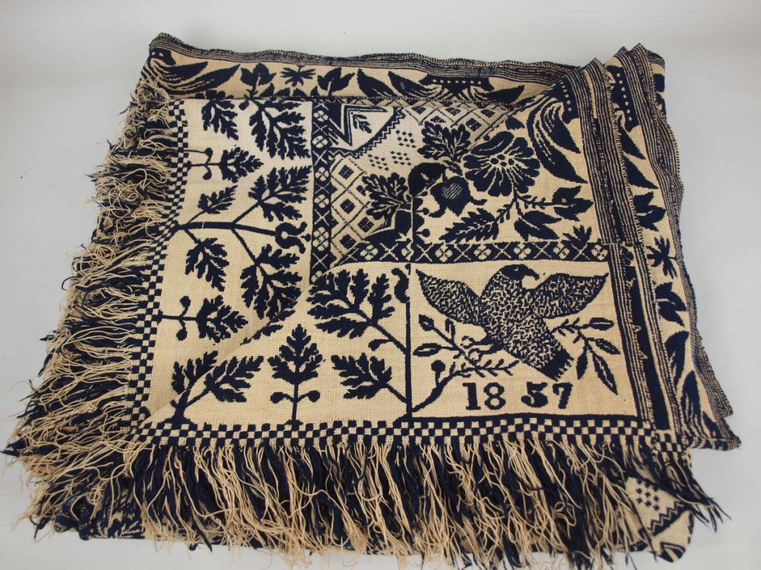 Blue & white woven 2 piece coverlet with eagle, 2 (1 of 3)