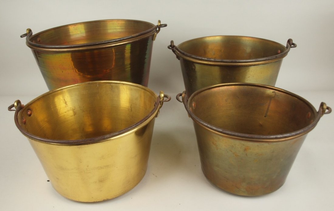 Set of 4 brass graduated buckets, all signed, one dated (1 of 1)