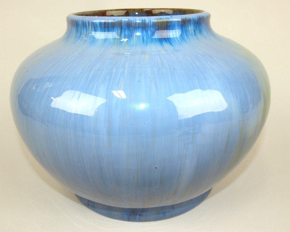 Fulper art pottery blu/purple crystaline vase, 7 3/4",: Fulper art pottery blu/purple crystaline vase, 7 3/4", 10 1/2" w