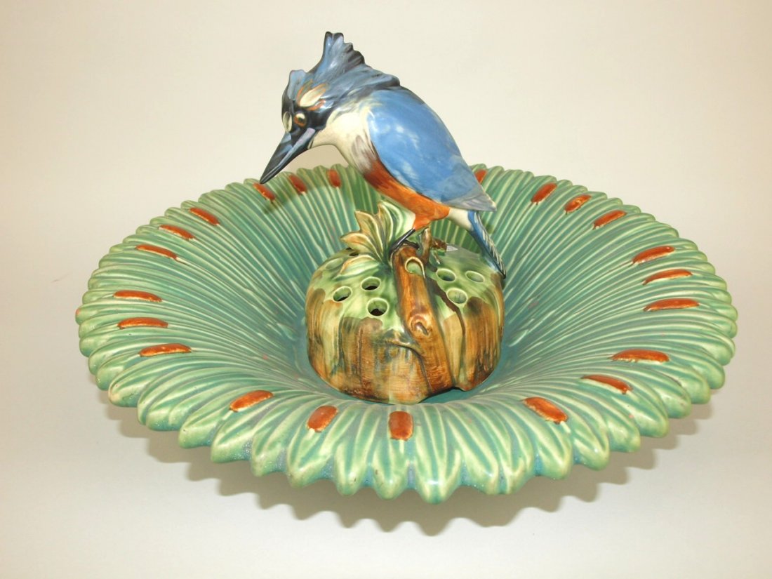 Weller art pottery Ardsley center bowl and King Fisher (1 of 2)