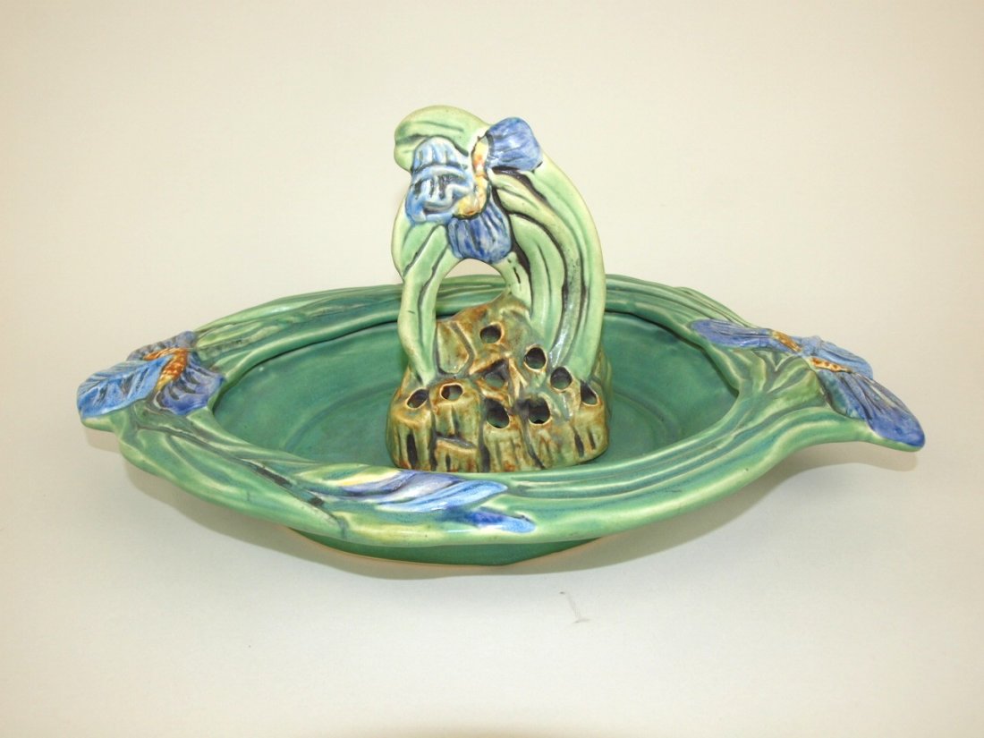 Weller art pottery Ardsley iris console bowl and flower (1 of 1)