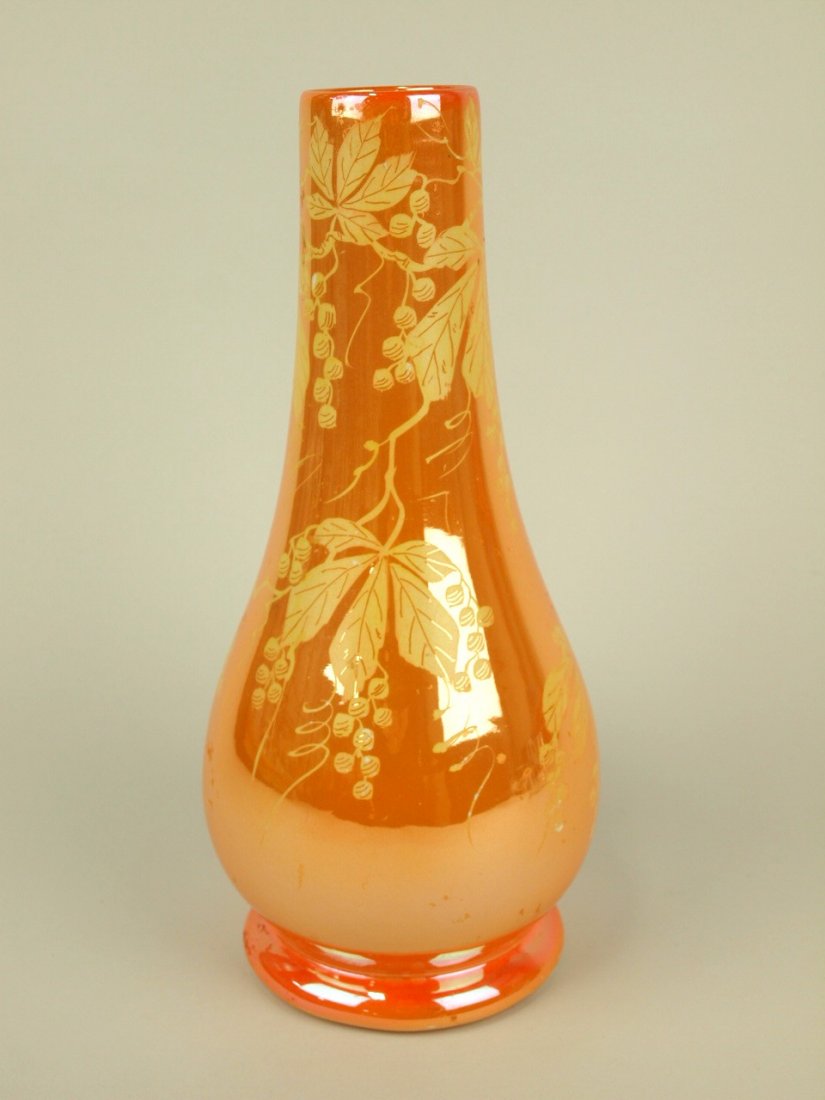 Weller Baseling 10 3/4" orange vase with leaf & vine (1 of 1)
