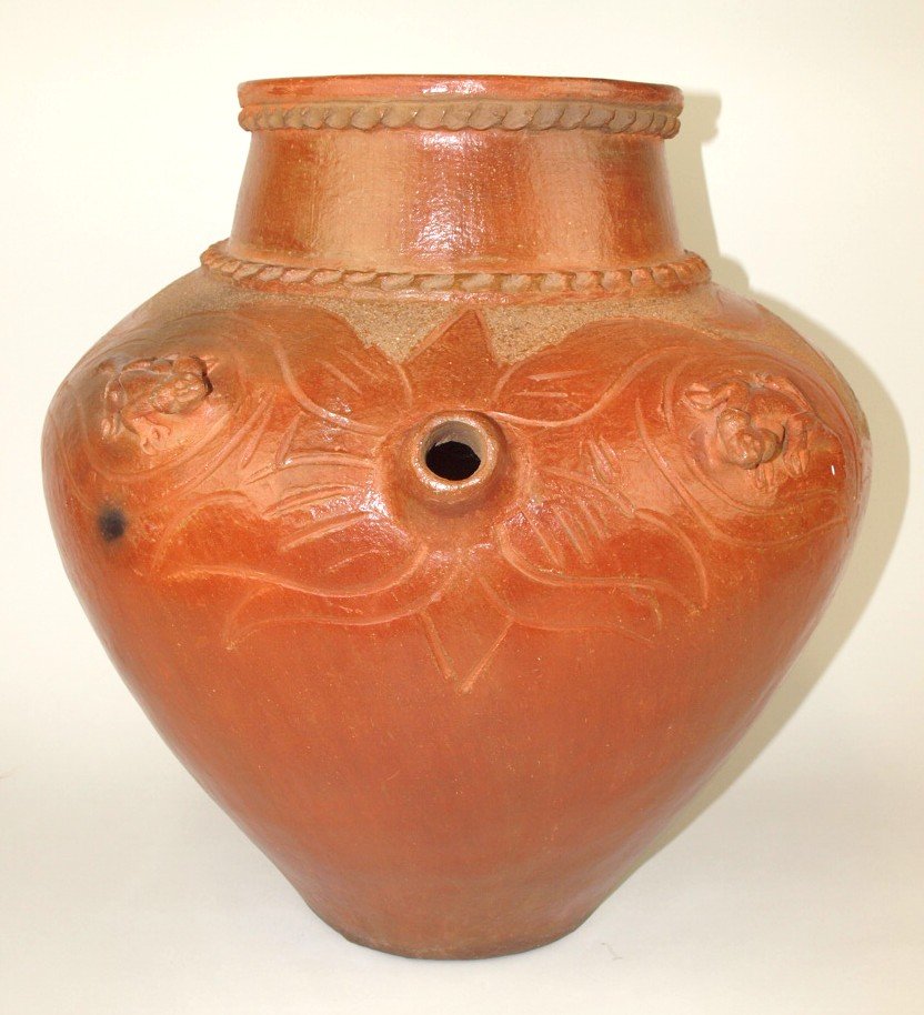 Early monumental redware vessel with two effigy (1 of 6)