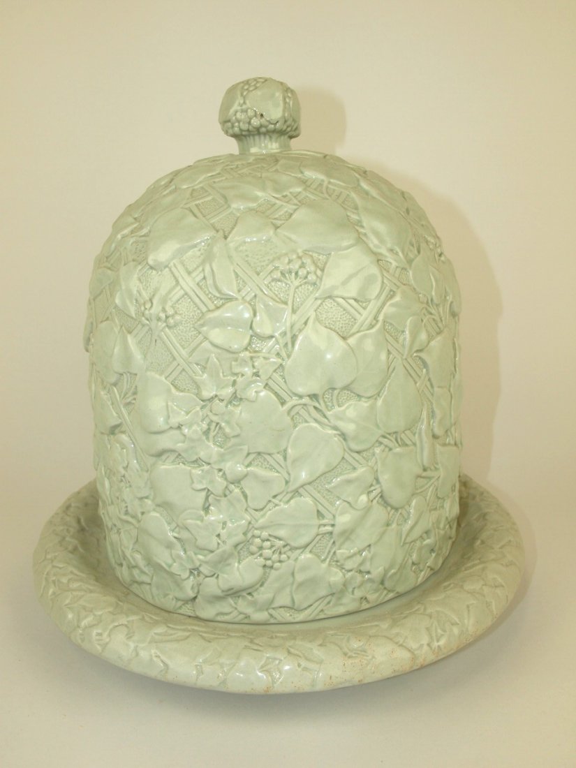 Ironstone cheese keeper with ivy in relief, 12" h (1 of 1)