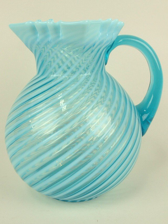 Blue opalescent swirl water pitcher, 8 1/2" (1 of 1)