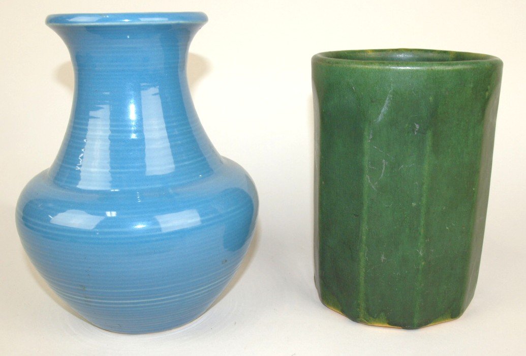 McCoy blue art pottery vase #5012 and matte green (1 of 2)