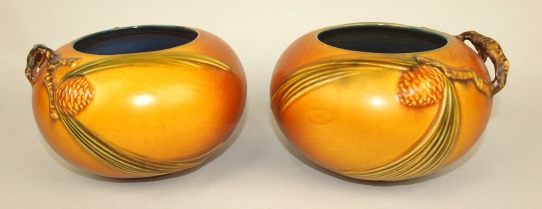 Roseville brown pinecone lot of 2 jardinieres #278-4" (1 of 1)