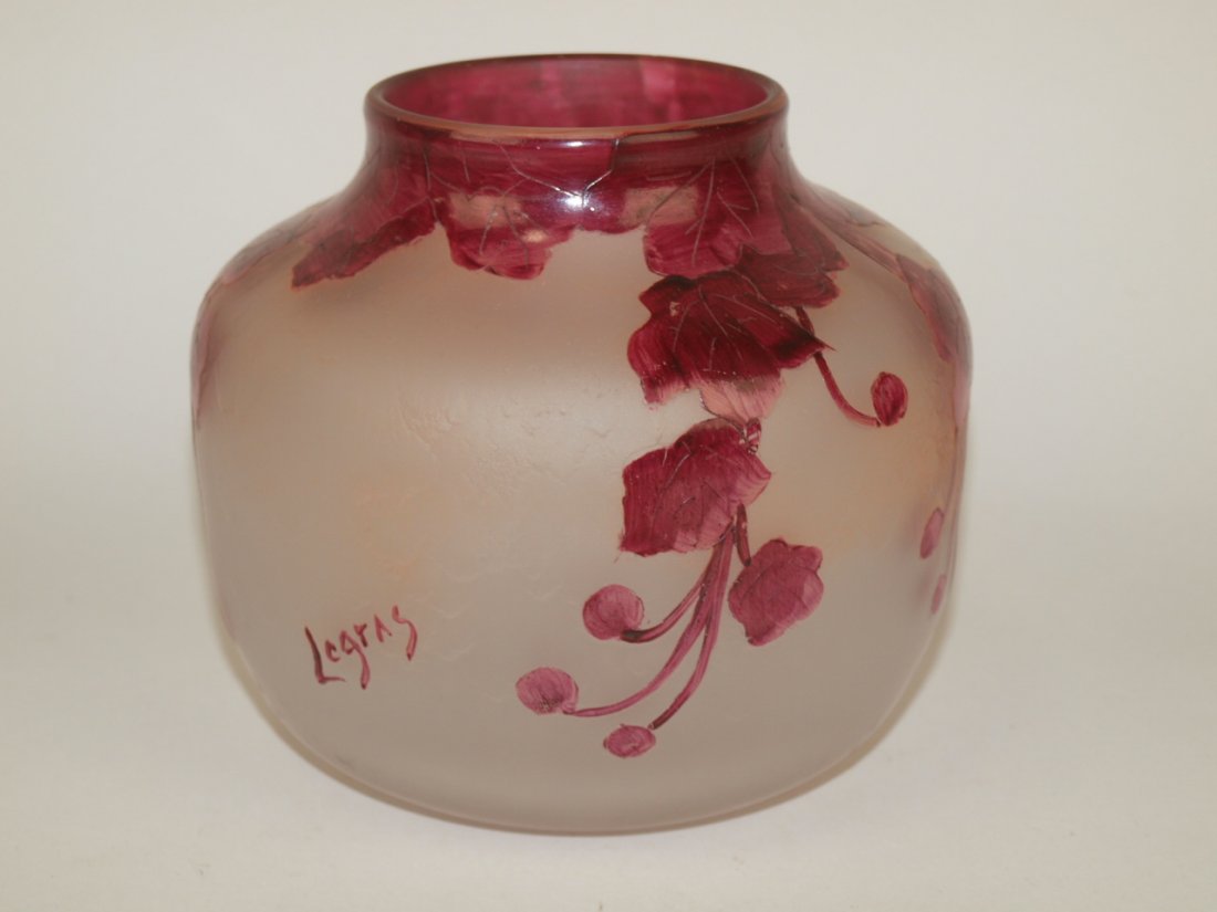Legras French cameo art glass vase, 5 1/2", signed (1 of 2)